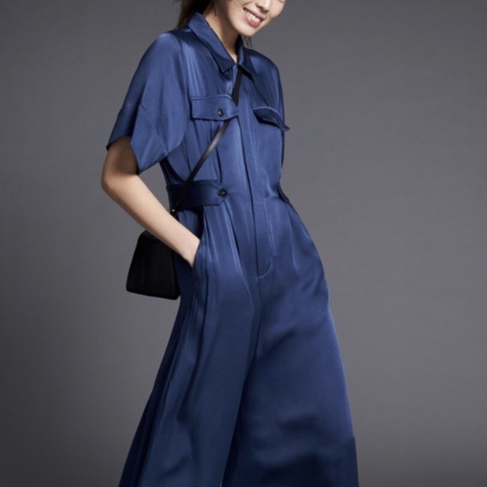 G. Label By Goop Shirley S/S Jumpsuit in Navy Satin Size XS